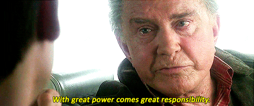Gif of Ben Parker from the Movie Spiderman saying: &ldquo;With great power comes great responsibility.&quot;