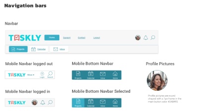 Style guide for navigation bars and profile pictures.