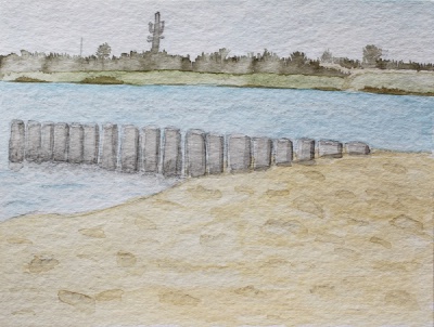Watercolor sketch of the lake in Markkleeberg, Leipzig.